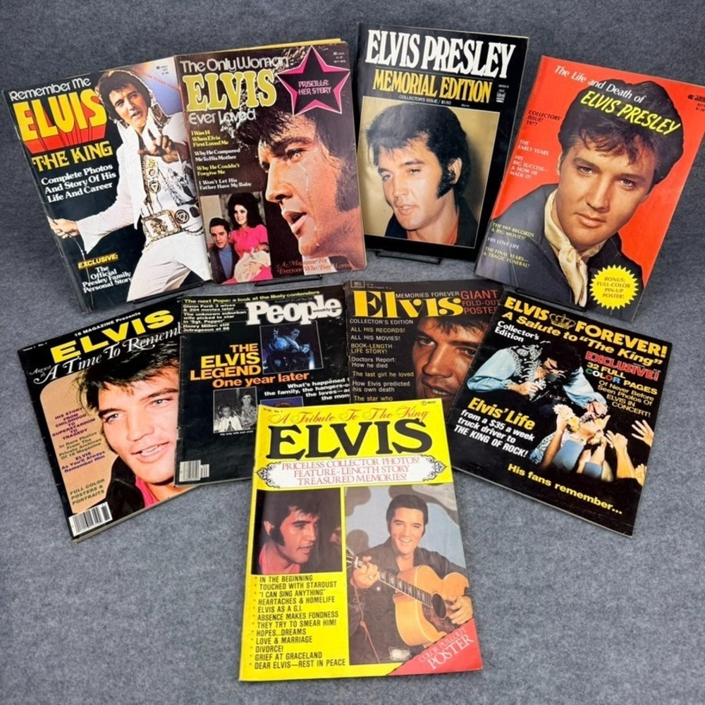 Elvis Presley Vintage 1977-78 Memorial Collector Magazines Lot of 9 Posters